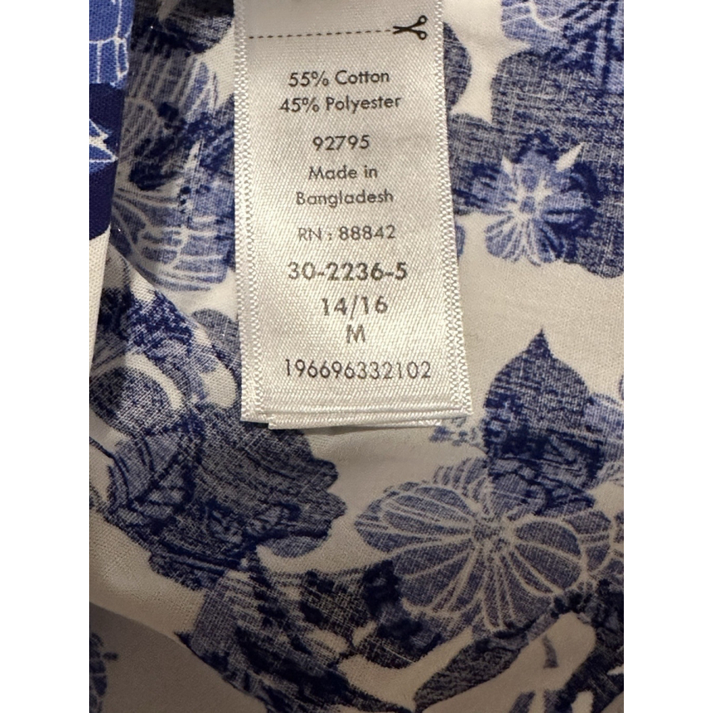 Woman Within Floral Button Shirt Size M 14 / 16 Lovely Blue & White Long Sleeves - Picture 7 of 12